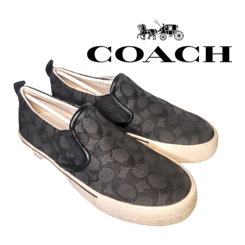 Coach Skate Slip On Sneaker Loafer Signature Jacquard Gray Black Vans